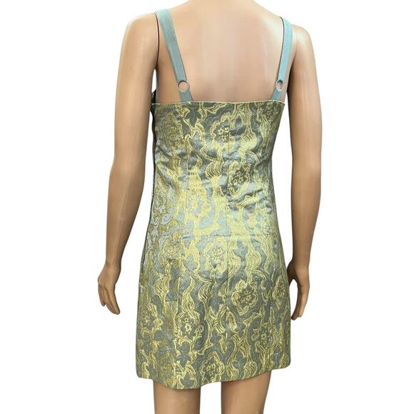 H&M Zip Front Brocade Mini Dress 6 Metallic Regencycore Marie Antoinette Damask - Picture 4 of 9